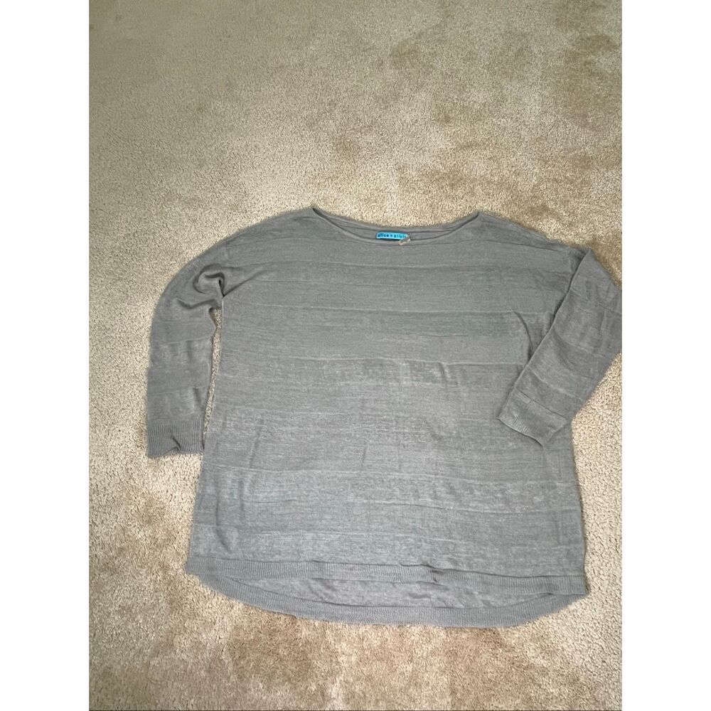 Alice + Olivia Javi Linen Sweater Gray Lightweight Long Sleeve Relaxed Fit
